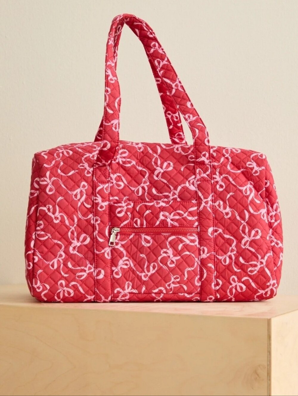 NWT As Revival Everly Quilted Red Duffel Bag with Bow Print